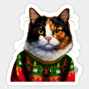 Funny Christmas Cat Wearing Sweater Sticker